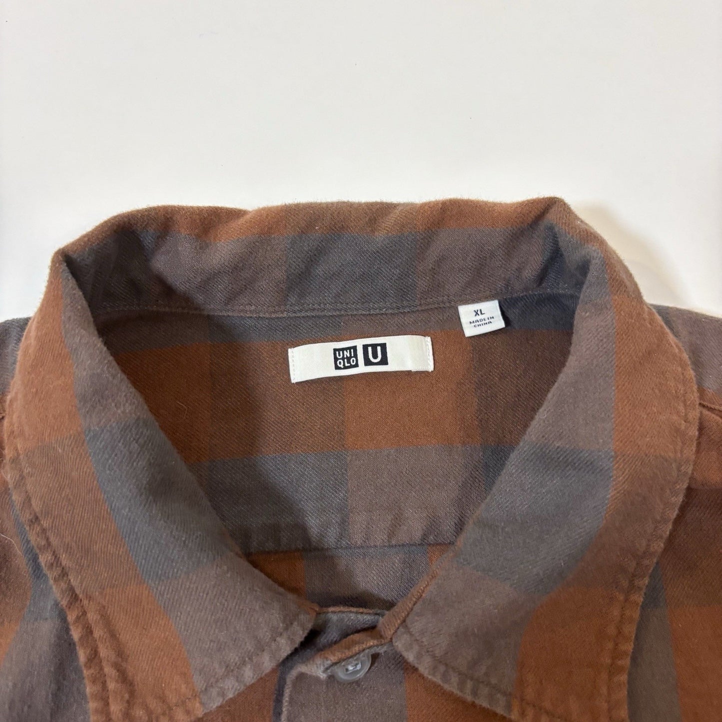 Uniqlo Brown Flannel Check Plaid Long Sleeve Button Up Shirt - XL
