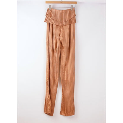 Andrea Iyamah Linea Pleated Peplum Pants Toffee Brown Bronze - XS