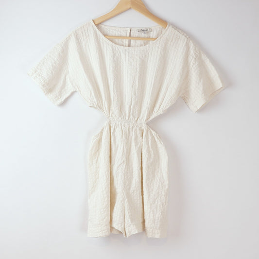 Madewell Cutout Romper in Seersucker White - S
