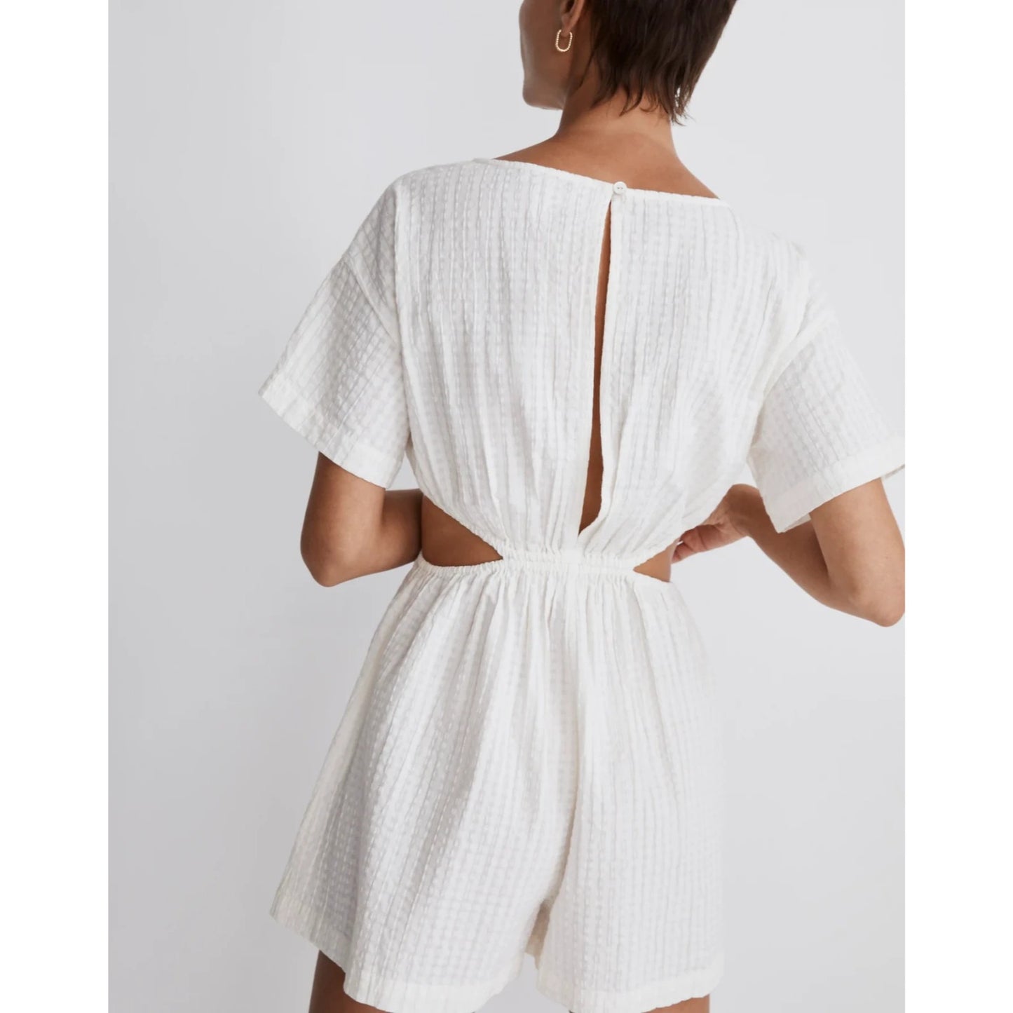 Madewell Cutout Romper in Seersucker White - S