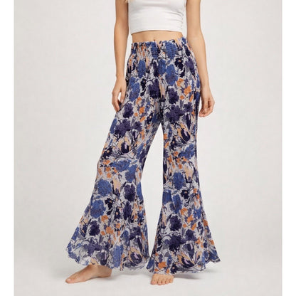 Free People One Wide Leg Flare Pants Purple Blue Floral - M