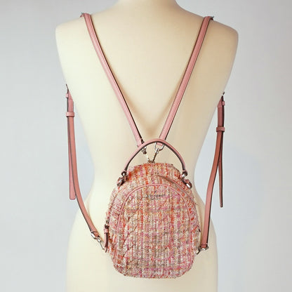 Kate Spade Briar Lane Mini Quilted Pink Tweed Leather Convertible Backpack