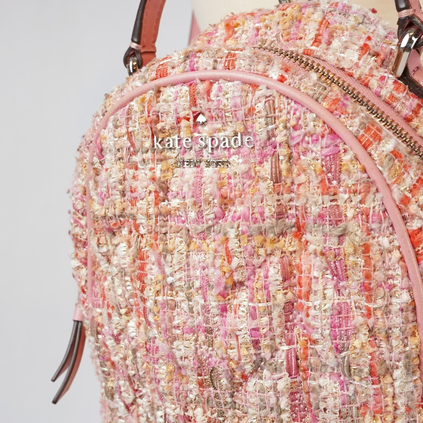 Kate Spade Briar Lane Mini Quilted Pink Tweed Leather Convertible Backpack