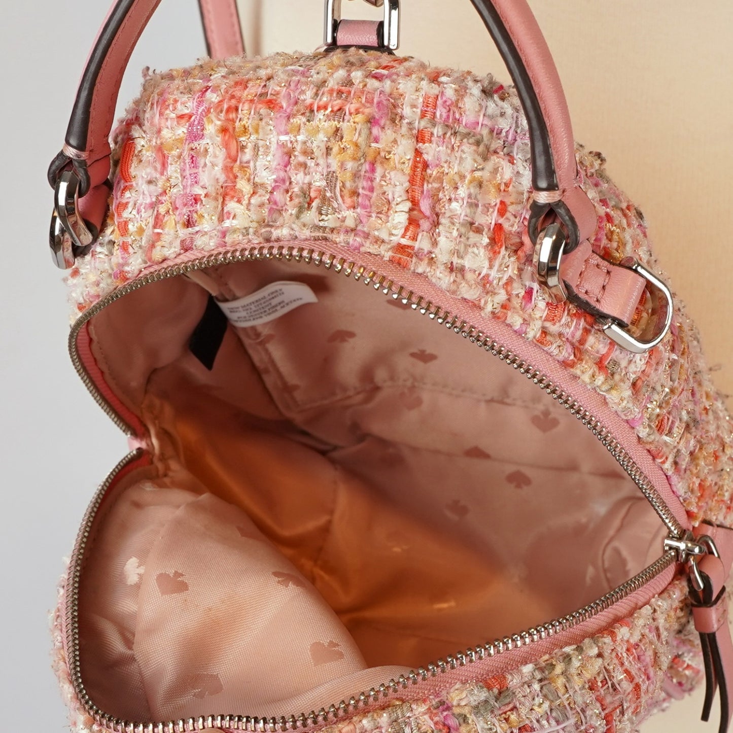 Kate Spade Briar Lane Mini Quilted Pink Tweed Leather Convertible Backpack