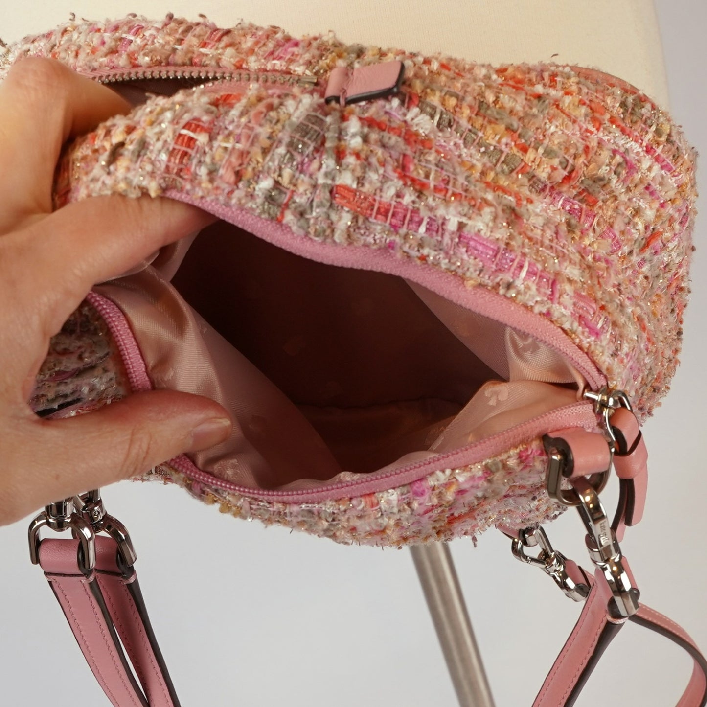 Kate Spade Briar Lane Mini Quilted Pink Tweed Leather Convertible Backpack