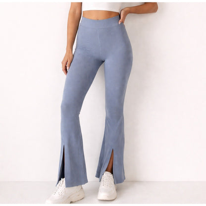 Abercrombie & Fitch Ribbed Split Hem Flare Leggings Pants Dusty Blue - S