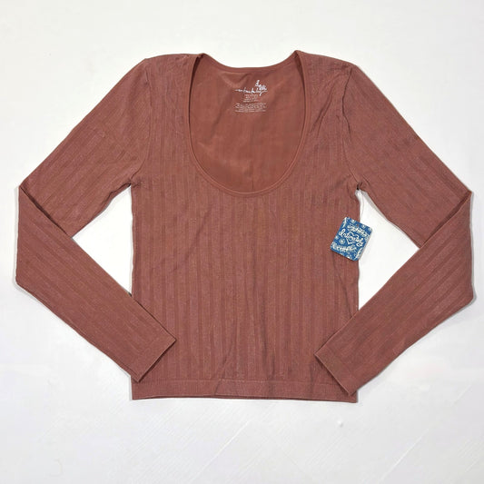 Free People Lucky You Layering Top Ribbed Knit Shimmer Pink Stretch - XS/S