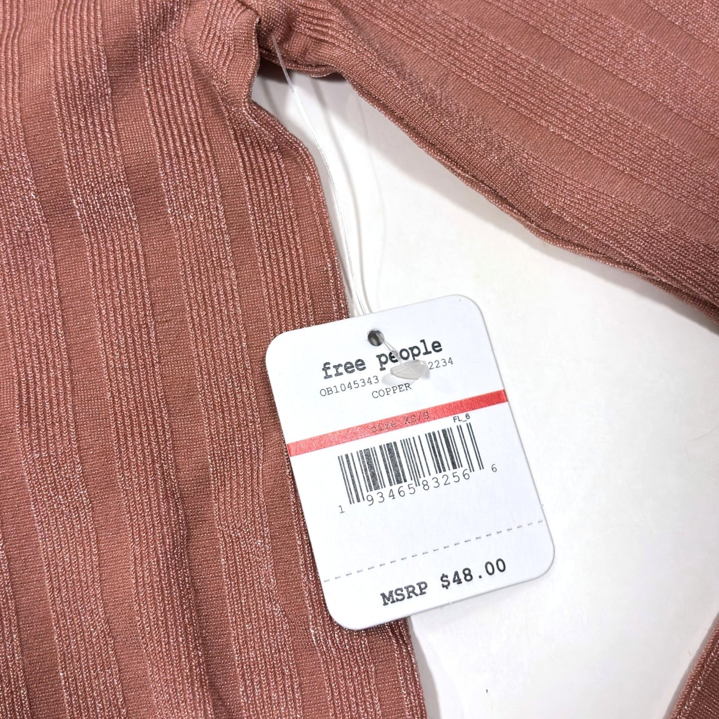 Free People Lucky You Layering Top Ribbed Knit Shimmer Pink Stretch - XS/S