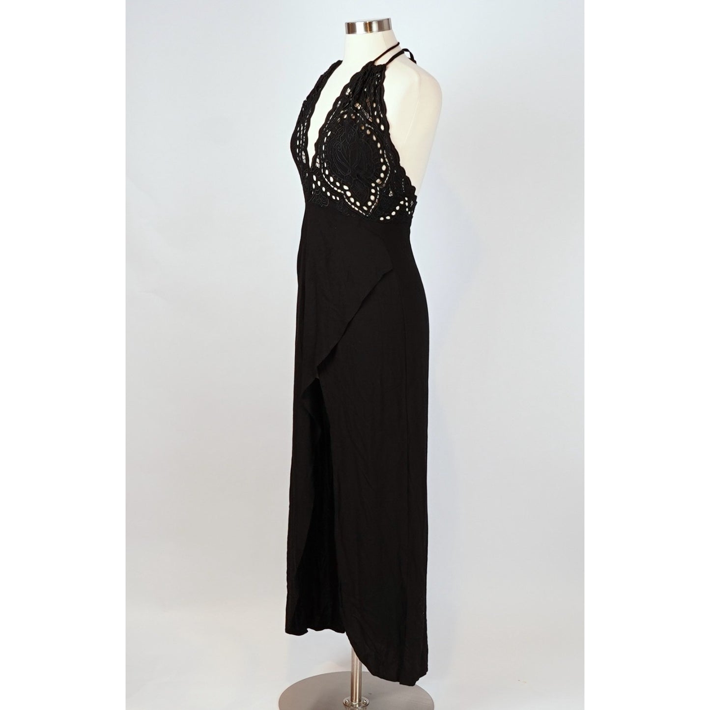 Cleobella Embroidered Lace Halter Midi Maxi Dress Tulip Hem Black - XS