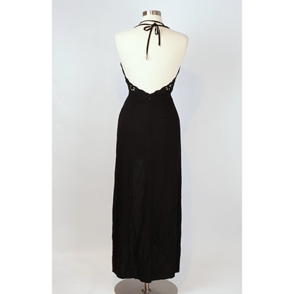 Cleobella Embroidered Lace Halter Midi Maxi Dress Tulip Hem Black - XS