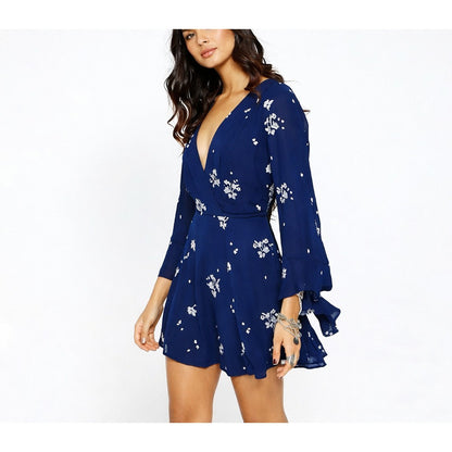 Free People Jasmine Embroidered Bell Sleeve Mini Dress Navy - 4