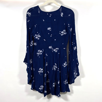 Free People Jasmine Embroidered Bell Sleeve Mini Dress Navy - 4
