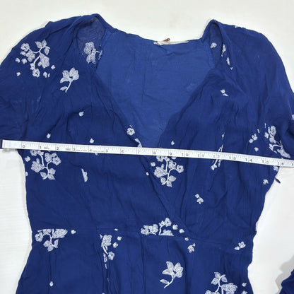 Free People Jasmine Embroidered Bell Sleeve Mini Dress Navy - 4