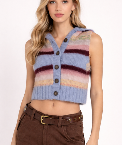 Free People Rosetta Knit Vest Pastel Stripe Hooded - S