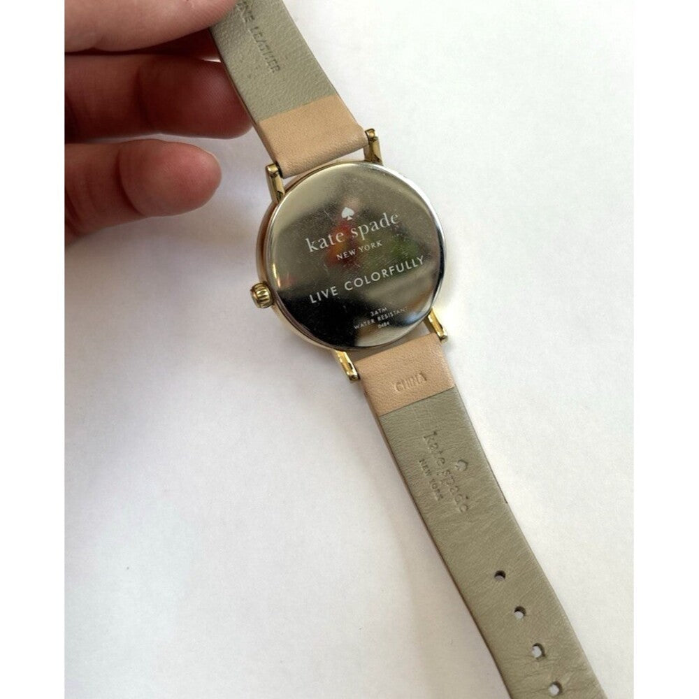 Kate Spade Metro Vachetta Watch Gold Beige Leather 5 O'Clock Somewhere 34mm