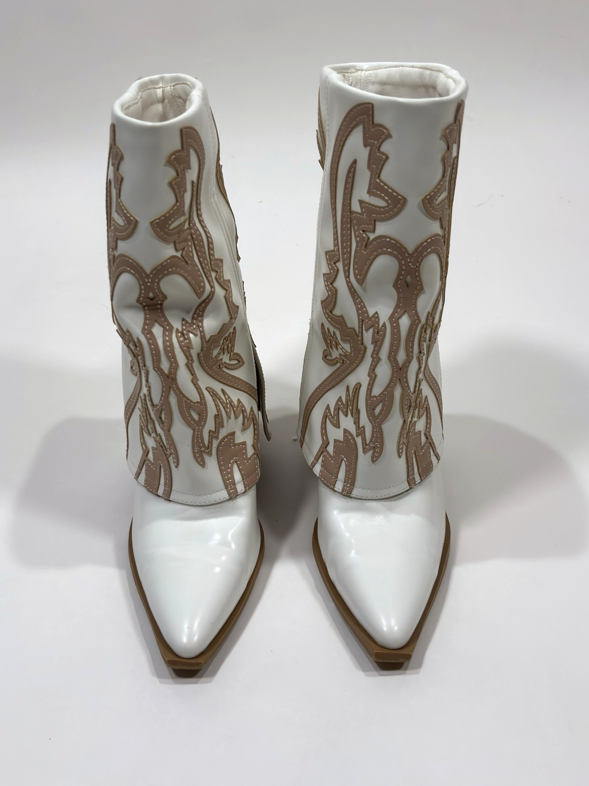 Azalea Wang Esperanza Western Cowboy Boots White Tan -  9