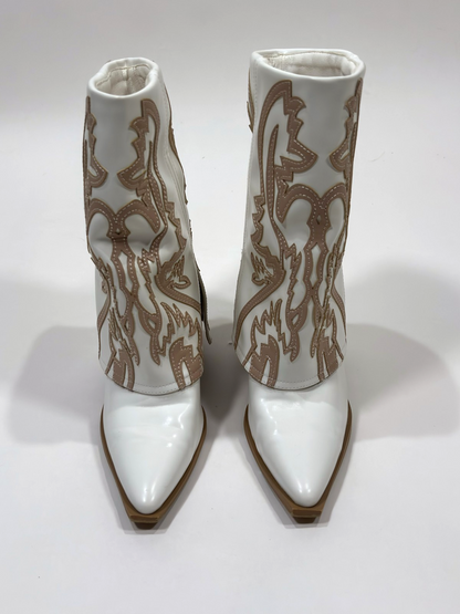 Azalea Wang Esperanza Western Cowboy Boots White Tan -  9