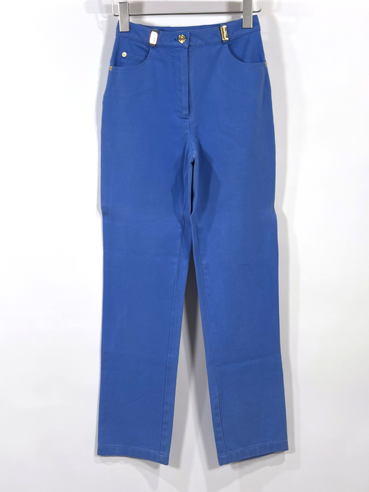 St. John Sport Essentials Blue + Gold Detail Straight Leg Pant Jean - 0