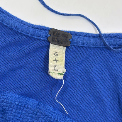 Free People Thermal Waffle Knit Scoop Neck Long Sleeve Shirt Top Tunic Blue - L