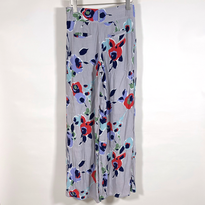 Elevenses Anthropologie Ambrosia Wide Leg Floral Pants Purple Grey Motif - Size 2
