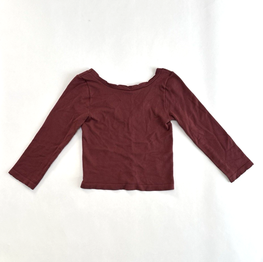 Anthropologie 3/4 Sleeve Blouse Low Back Cropped Scalloped Detail Mauve - S