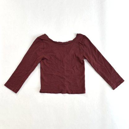 Anthropologie 3/4 Sleeve Blouse Low Back Cropped Scalloped Detail Mauve - S