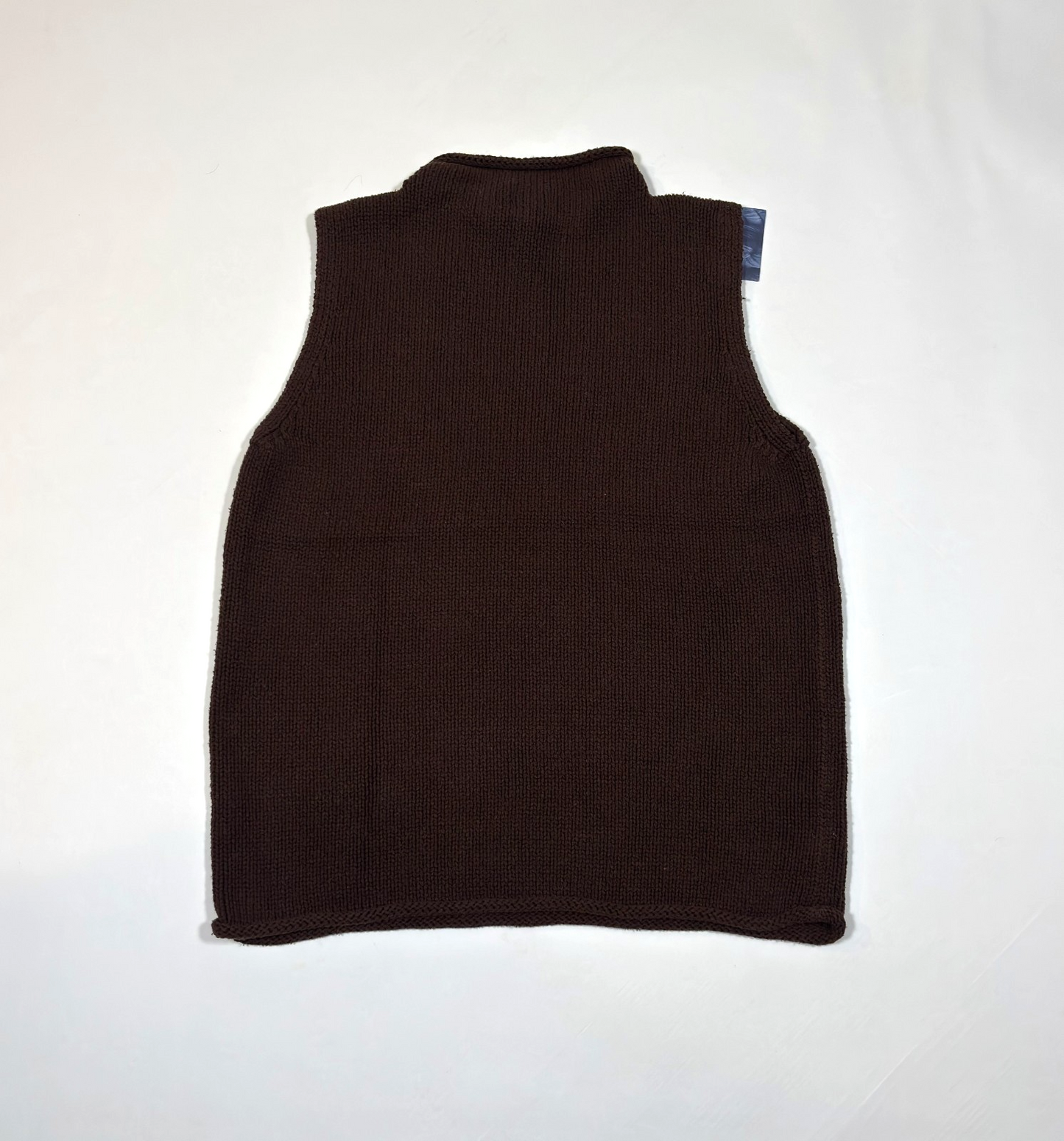 LL Bean Silk Cotton Rollneck Knit Sweater Vest Chocolate Brown - L