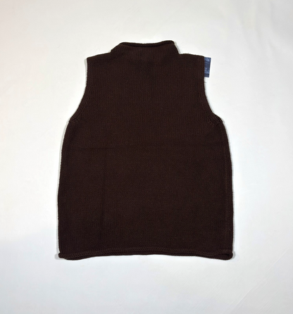 LL Bean Silk Cotton Rollneck Knit Sweater Vest Chocolate Brown - L