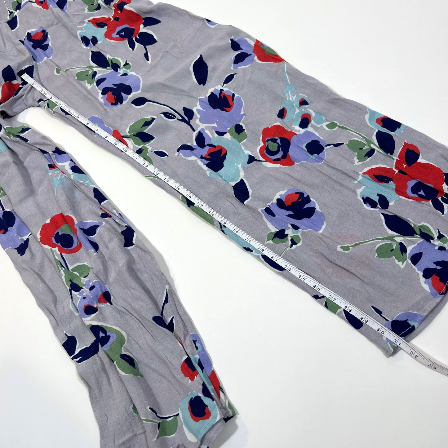 Elevenses Anthropologie Ambrosia Wide Leg Floral Pants Purple Grey Motif - Size 2