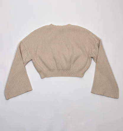 Lulu's Cream Ribbed Knit Cropped Sweater "Snuggly Style" - S