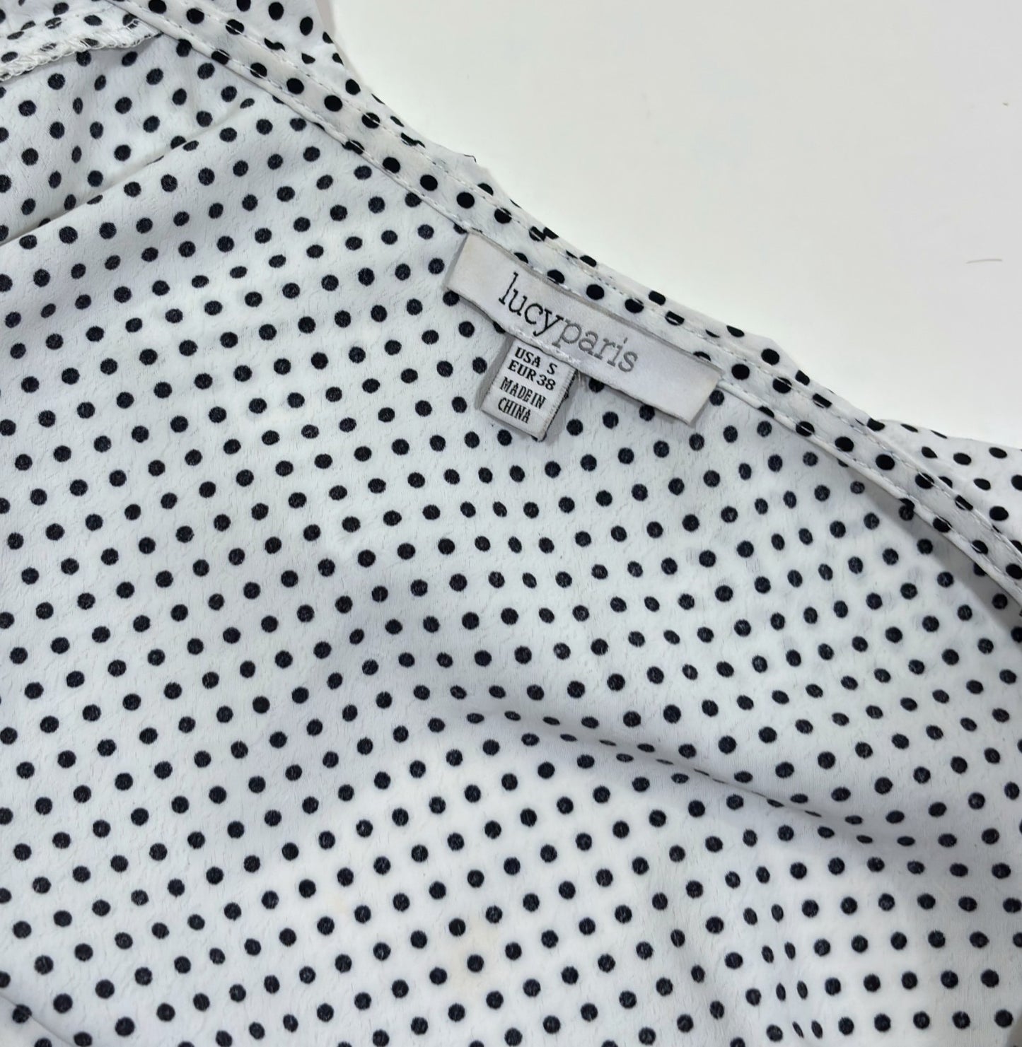 Lucy Paris Polka Dot Bell Sleeve Wrap Blouse White Black - S