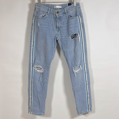 Zara Light Blue Side Stripe Relaxed Fit Jeans Denim - 4