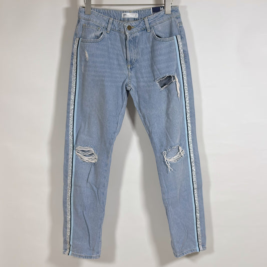 Zara Light Blue Side Stripe Relaxed Fit Jeans Denim - 4