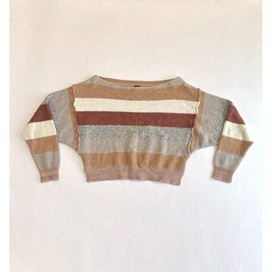 Free People Cropped Sweater Candyland Earth Tone Striped - S
