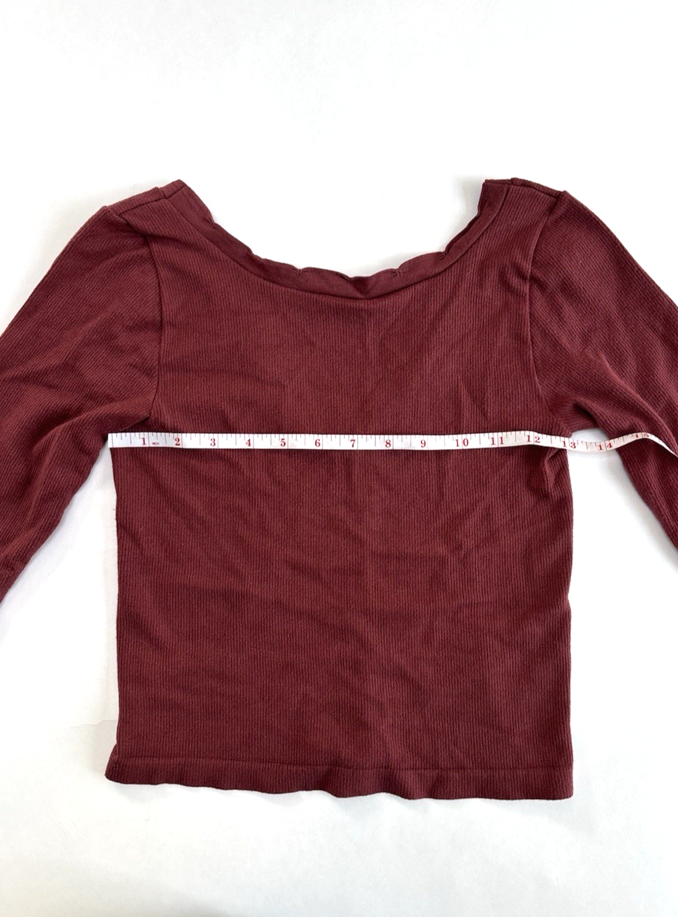 Anthropologie 3/4 Sleeve Blouse Low Back Cropped Scalloped Detail Mauve - S