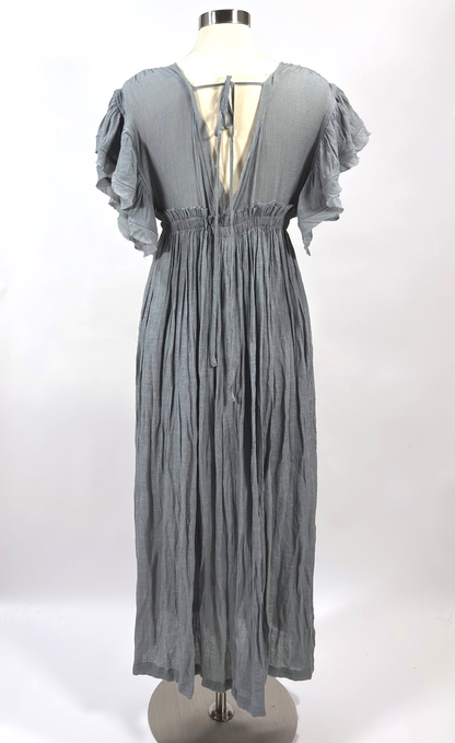 Sweet Lovely by Jen Ruffle Sleeve Button Front Maxi Dress Dove - S