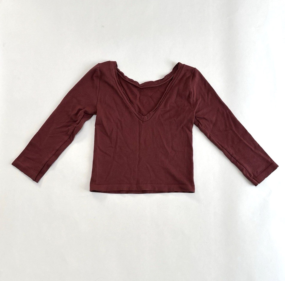 Anthropologie 3/4 Sleeve Blouse Low Back Cropped Scalloped Detail Mauve - S