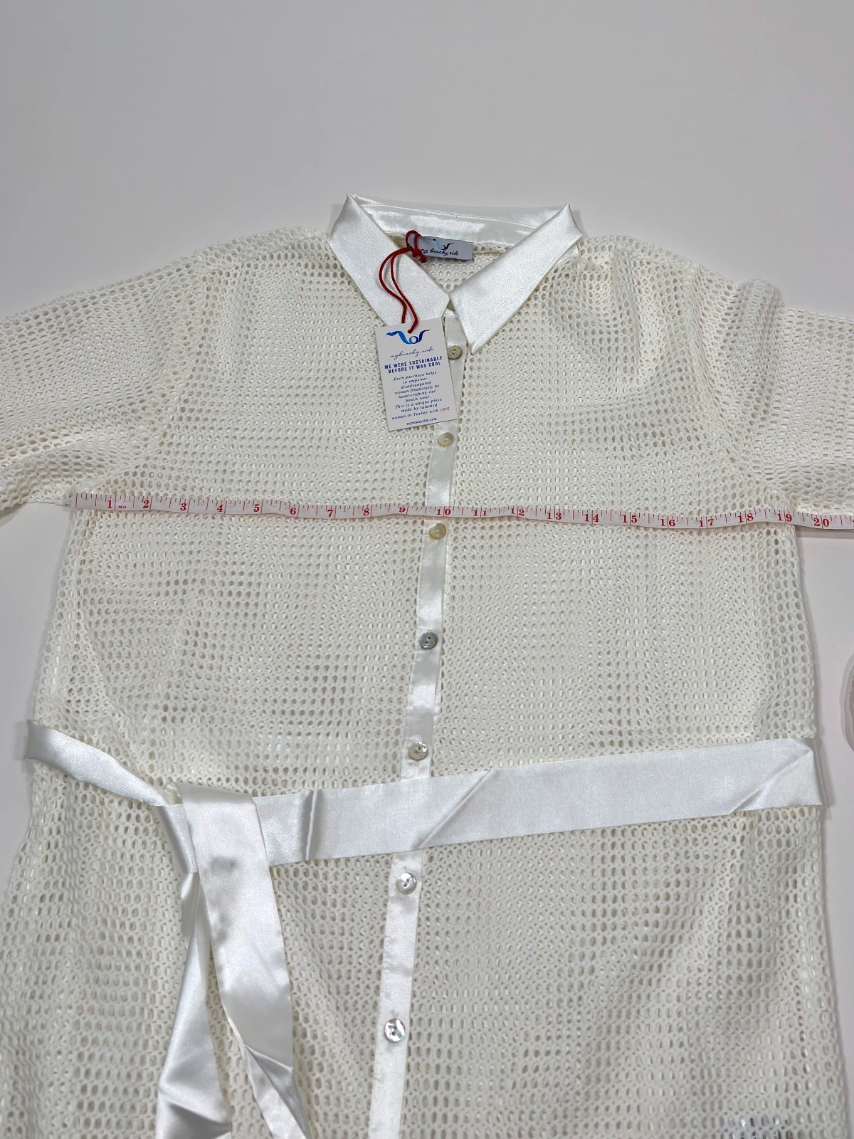 My Beachy Side Crochet Lace Belted Button Up Mini Shirt Dress - S