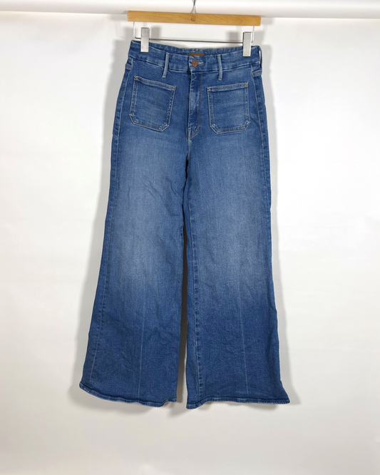 Mother Patch Pocket Roller Wide Leg Denim Jeans Medium Wash - 27