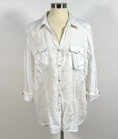 Chicos White Linen Button Down Shirt Gold Buttons - XL