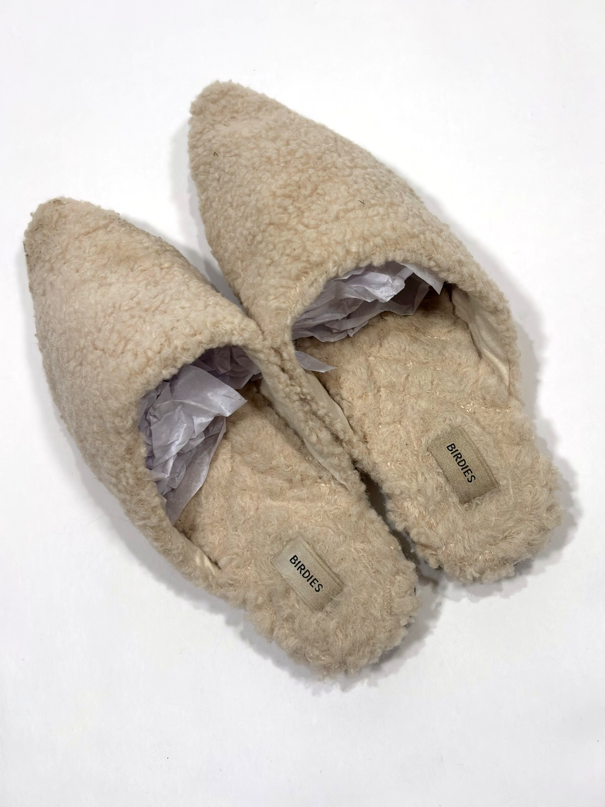 Birdie The Lark Sherpa Shearling Mule Slide Flats Ivory - 7.5