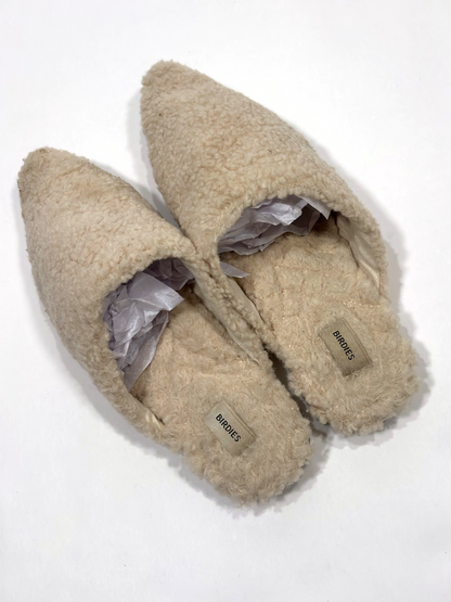 Birdie The Lark Sherpa Shearling Mule Slide Flats Ivory - 7.5