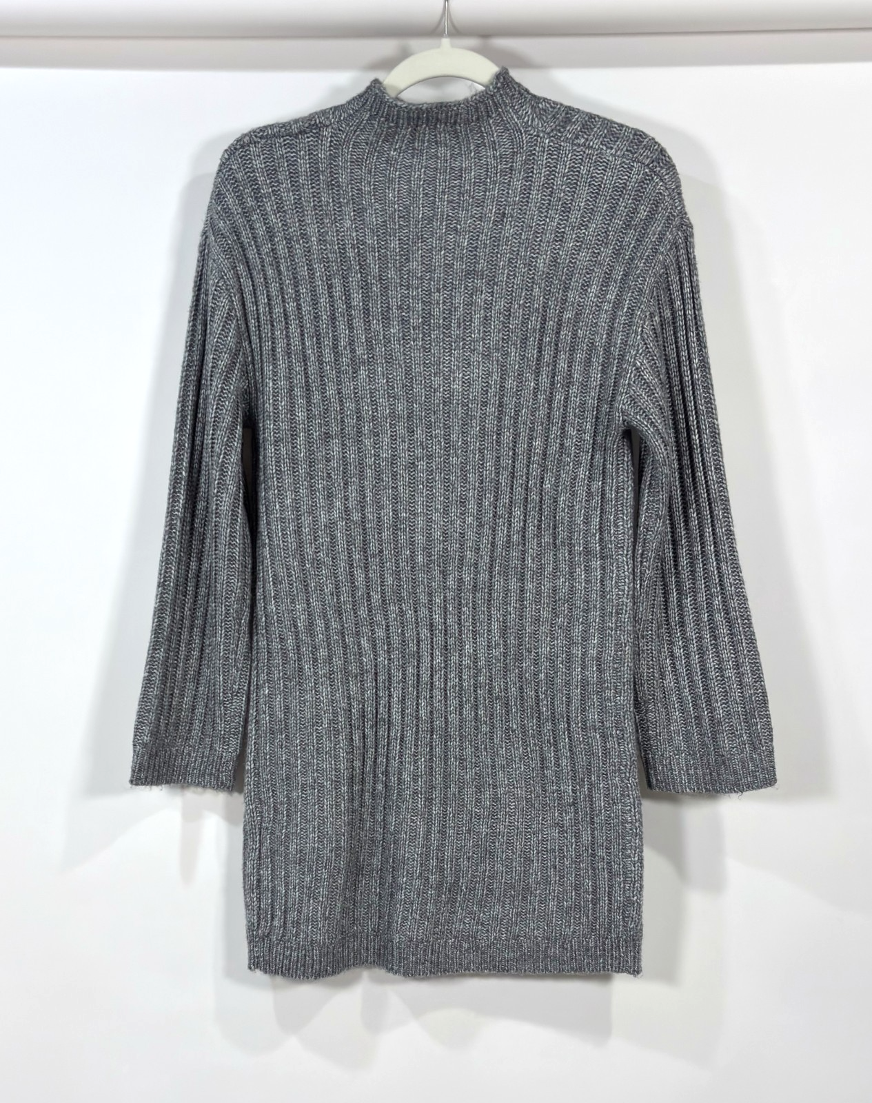 Express Gray Cable Knit Sweater Dress Tunic Mock Neck Ribbed - XS