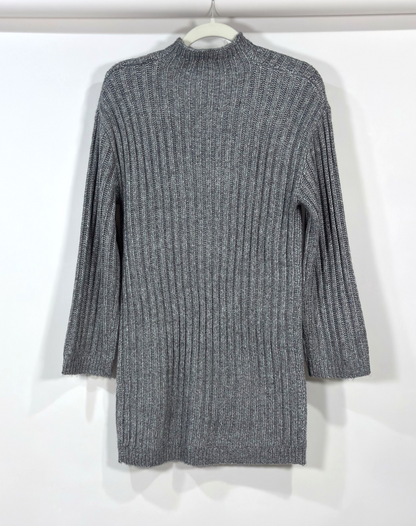 Express Gray Cable Knit Sweater Dress Tunic Mock Neck Ribbed - XS