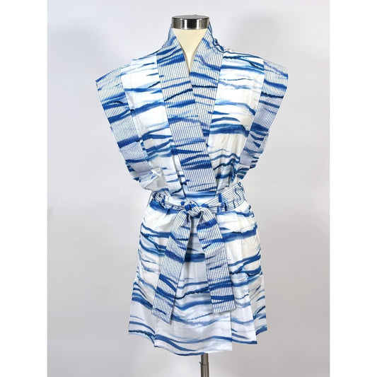 My Beachy Side Janis Belted Tunic Blue White Stripe Mini Kaftan Cover Up