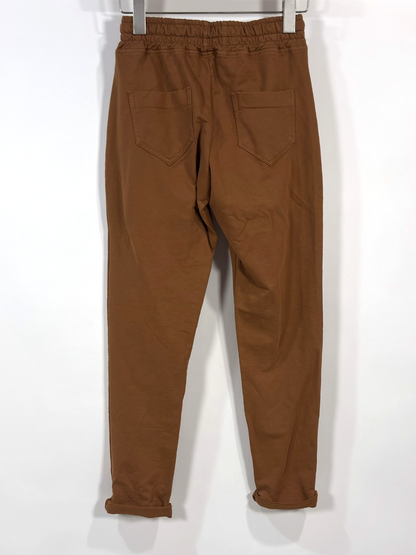 Nostalgia Elastic Waist Knit Jogger Pants Camel Brown Italy - S