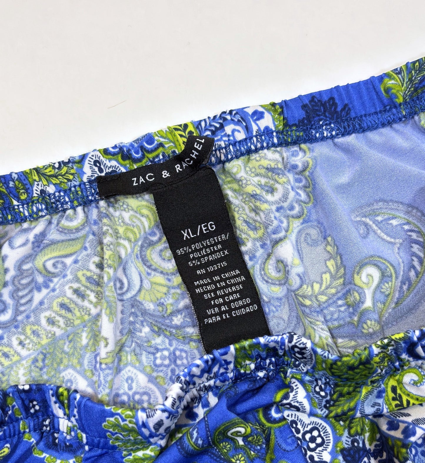 Zac & Rachel Wide Leg Trouser Pants Blue Green Paisley Print - XL