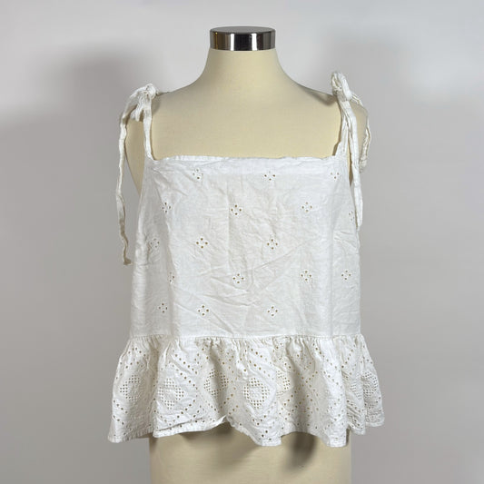 Madewell Rosalie Peplum Tie Strap Tank Top Blouse White Eyelet - 1X