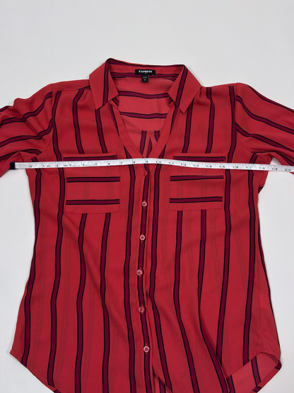 Express Portofino Button Down Shirt Raspberry Red Pink Striped - S