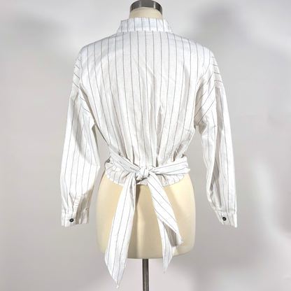 Paisie Striped Crossover Wrap Blouse - 6